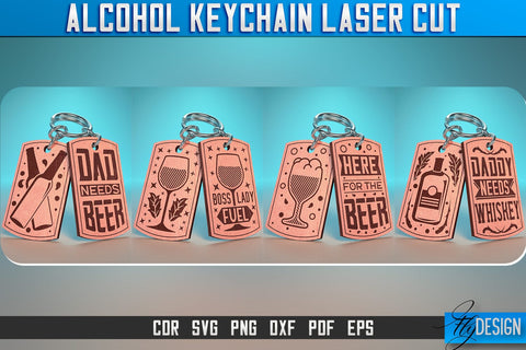 Alcohol Keychain Laser Cut SVG | Alcohol Laser Cut SVG Design | CNC Files SVG Fly Design 