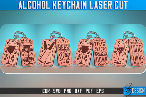 Alcohol Keychain Laser Cut SVG | Alcohol Laser Cut SVG Design | CNC Files SVG Fly Design 