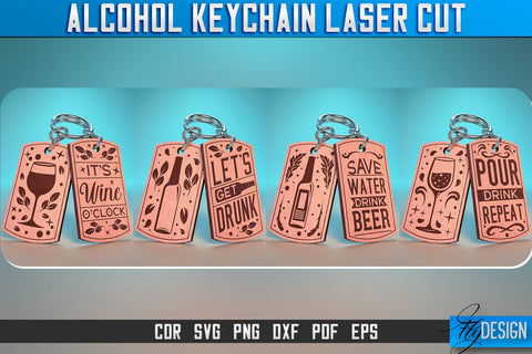 Alcohol Keychain Laser Cut SVG | Alcohol Laser Cut SVG Design | CNC Files SVG Fly Design 