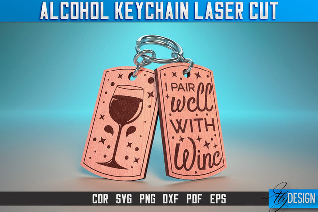 Alcohol Keychain Laser Cut SVG | Alcohol Laser Cut SVG Design | CNC Files SVG Fly Design 