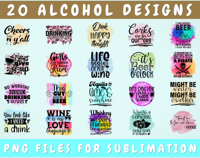 Alcohol Sublimation Designs Bundle, 20 Alcohol Quotes PNG Files For Sublimation, Cheers Y'all PNG, Drinking Coordinator PNG, Whiskey PNG, Wine PNG, Beer PNG, Vodka PNG, Rum PNG, Tequila PNG Sublimation HappyDesignStudio 