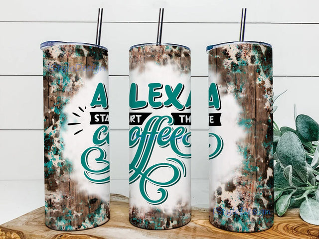 Alexa Start The Coffee Tumbler Png, Funny Coffee Quote 20oz Skinny Tumbler, Leopard Cowhide Turquoise Tumbler Wrap, Sarcastic Quote Tumbler Template, Instant Download Sublimation iStyleDesign 