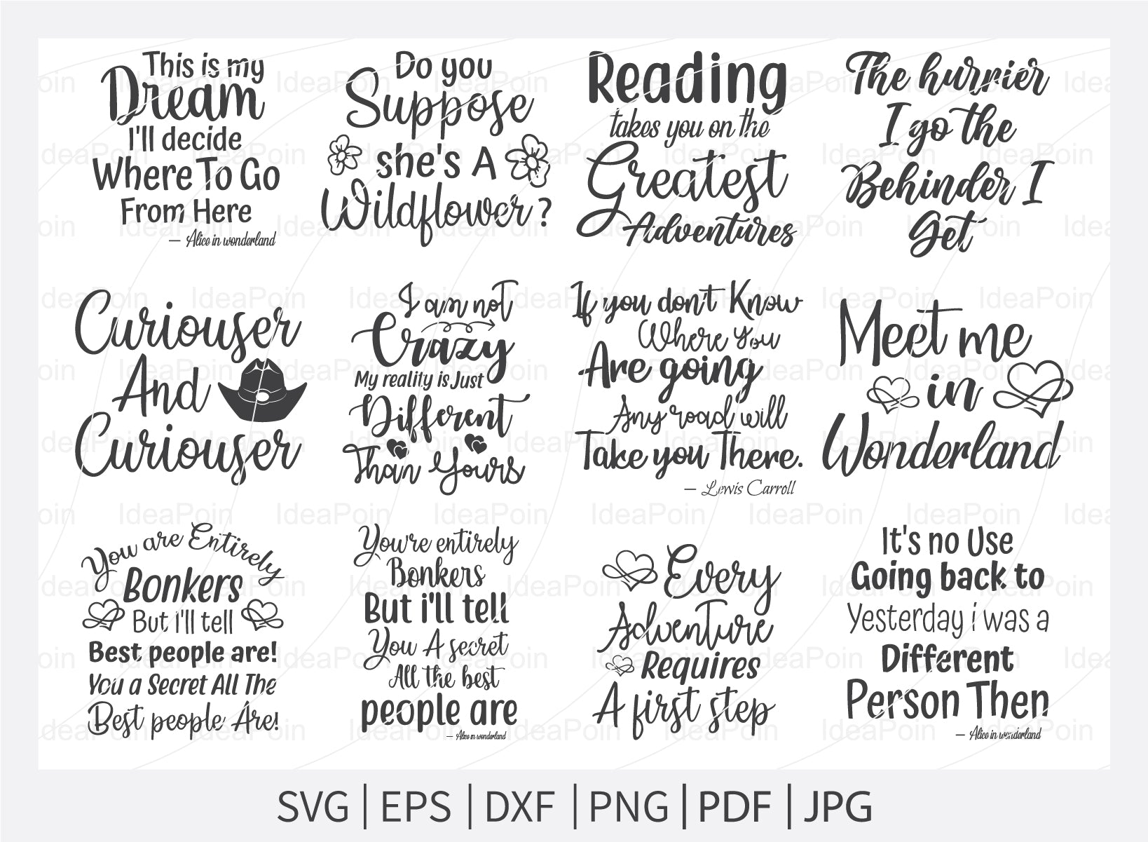 Alice in Wonderland Quotes Svg, Alice in Wonderland Quotes, Themed Phrases svg, We're all Mad Here svg, Word Overlays svg, Word Clipart - So Fontsy for Free Printable Alice In Wonderland Quotes