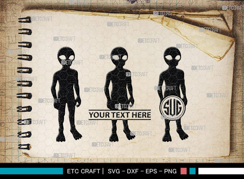 Alien Monogram, Alien Silhouette, Alien SVG, Ufo Svg, Alien Face Svg, Alien Ufo Svg, SB00335 SVG ETC Craft 