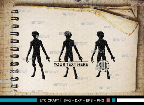 Alien Monogram, Alien Silhouette, Alien SVG, Ufo Svg, Alien Face Svg, Alien Ufo Svg, SB00335 SVG ETC Craft 