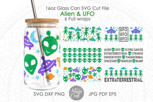 Alien UFO16oz Can Glass Wrap SVG Artisan Craft SVG 