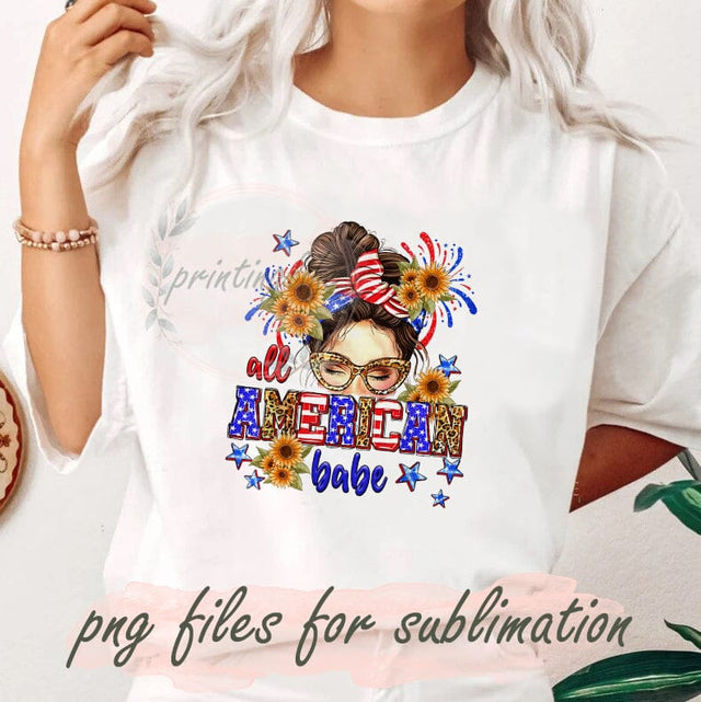 All American Babe Png, 4th Of July Bundle Png, Messy Bun American Mama Png, America Sublimation Designs, Independence Day Png, Digital Download Sublimation PrintingLife 