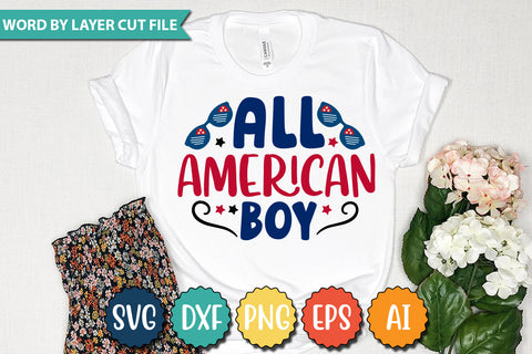 All American Boy SVG Cut File SVGs quotes-and-sayings food-drink mini-bundles print-cut on-sale Clipart Clip Art Sublimation or Vinyl Shirt Design SVG DesignPlante 503 