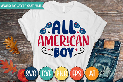 All American Boy SVG Cut File SVGs quotes-and-sayings food-drink mini-bundles print-cut on-sale Clipart Clip Art Sublimation or Vinyl Shirt Design SVG DesignPlante 503 