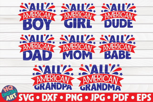 All American Family SVG Bundle | 8 designs SVG HQDigitalArt 