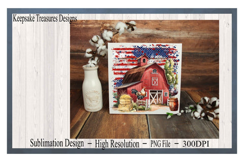 All American Farm, Red Barn Illustration, July 4th, Sublimation PNG, Digital Download, Sublimation Print Sublimation Keepsake Treasures Designs LLC. 