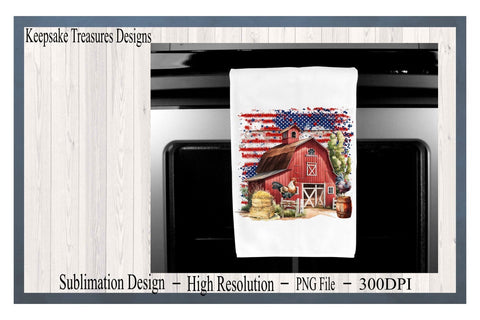 All American Farm, Red Barn Illustration, July 4th, Sublimation PNG, Digital Download, Sublimation Print Sublimation Keepsake Treasures Designs LLC. 