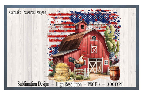All American Farm, Red Barn Illustration, July 4th, Sublimation PNG, Digital Download, Sublimation Print Sublimation Keepsake Treasures Designs LLC. 