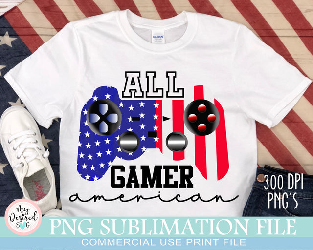 All American Gamer PNG, Fourth Of July Png, New Dad Shirt, Gamer Shirt Png, Dad Day Png, 4th Of July Sublimation Design, God Bless The USA Sublimation MyDesiredSVG 