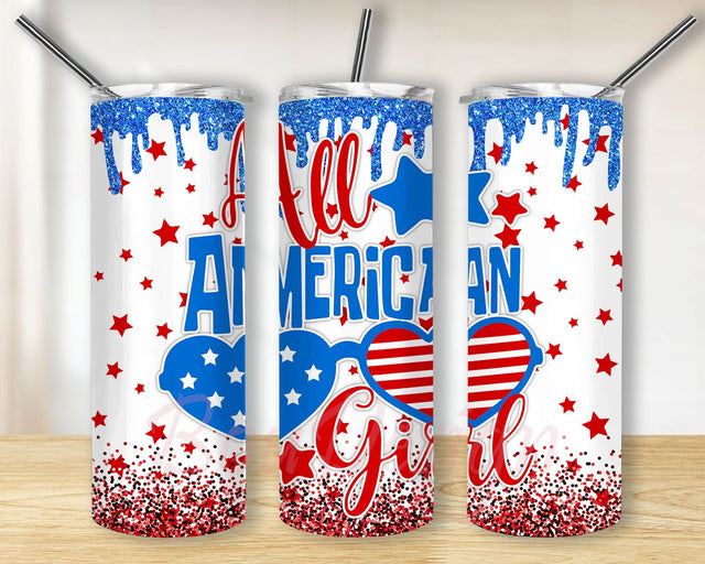 All American Girl 20oz Skinny Tumbler Design Sublimation, Patriotic Skinny Tumbler Png Sublimation BouDesign 
