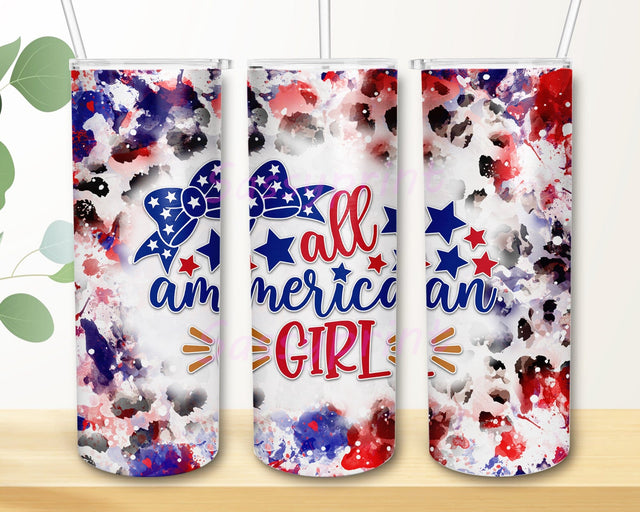 All American Girl 20oz Skinny Tumbler Png, 4th Of July Glass, Leopard Tumbler, All American Tumbler, Patriotic Tumbler, Designs Downloads Sublimation sassyprint 