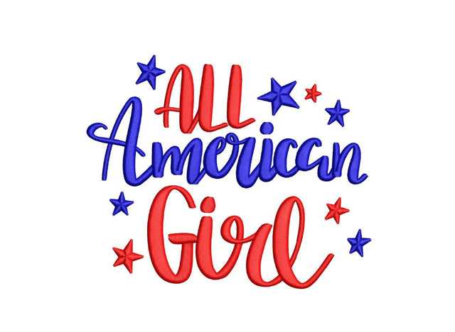 All American Girl Embroidery Design, 4th of July Embroidery File, USA Flag Embroidery, Independence Day, 3 sizes, Instant Download Embroidery/Applique DESIGNS Nino Nadaraia 