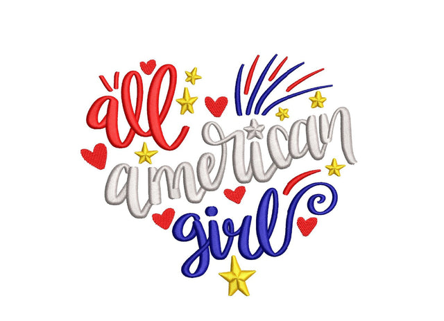 All American Girl Embroidery Design, Independence Day Embroidery File, Fourth of July Embroidery, 3 sizes, Instant Download Embroidery/Applique DESIGNS Nino Nadaraia 