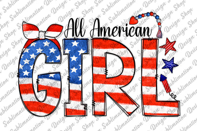 All American Girl Png, Fourth Of July Png, Patriotic Png, American Flag Png, Bandana Png, Sublimation Designs Download, Digital Download Sublimation SublimationDesignShop 