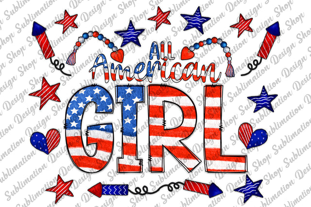 All American Girl Png, Fourth Of July Png, Patriotic Png, American Flag Png, Hand Drawn Png, Sublimation Designs Download, Digital Download Sublimation SublimationDesignShop 