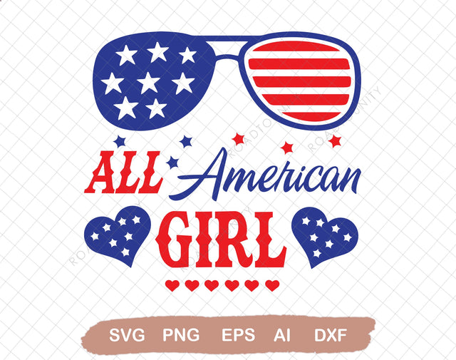 All American Girl svg, 4th of July, Patriotic, Sublimation Design Downloads SVG DiamondDesign 