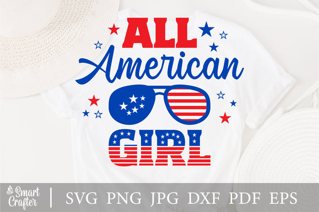All American girl SVG, 4th of July SVG, girl SVG, July 4th svg, America svg, Sunglasses svg, Independence Day svg, png dxf SVG Fauz 
