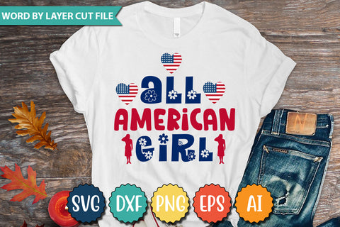 All American Girl SVG Cut File SVGs quotes-and-sayings food-drink mini-bundles print-cut on-sale Clipart Clip Art Sublimation or Vinyl Shirt Design SVG DesignPlante 503 
