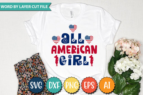 All American Girl SVG Cut File SVGs quotes-and-sayings food-drink mini-bundles print-cut on-sale Clipart Clip Art Sublimation or Vinyl Shirt Design SVG DesignPlante 503 