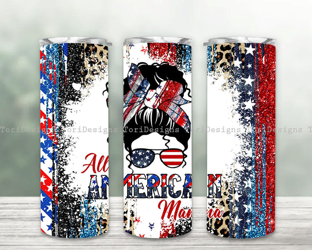 All American Mama American Flag 4th of July Tumbler PNG, Patriotic Mom Tumbler Sublimation Design Download Sublimation ToriDesigns 