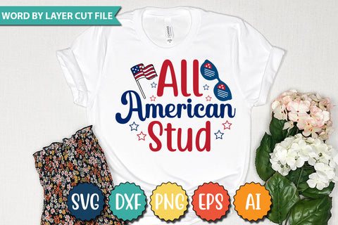 All American Stud Svg Cut File,PNG,EPS,DXF,AI,JPG,Patriotic Fighter Pilot Aviator Sunglasses Stars Stripes Clipart Clip Art Sublimation or Vinyl Shirt Design SVG DesignPlante 503 