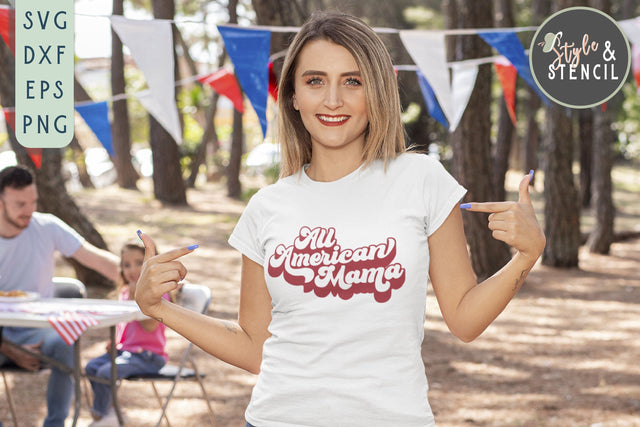 All American SVG | Mama | 4th of July SVG Style and Stencil 
