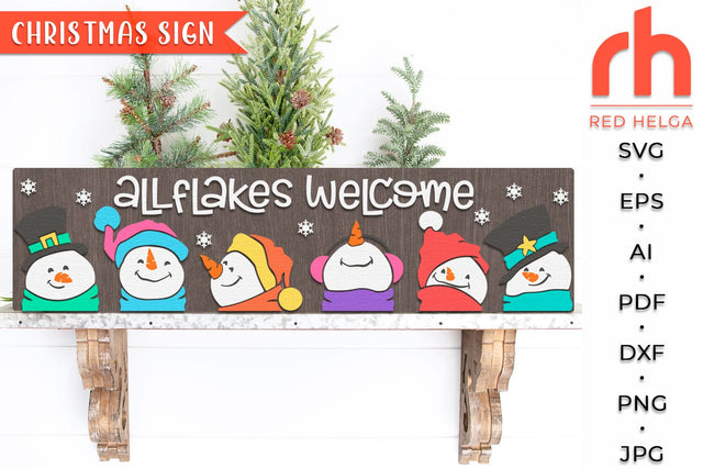 All Flakes Welcome SVG - Horizontal Sign Cut File - Winter Decor DXF SVG RedHelgaArt 