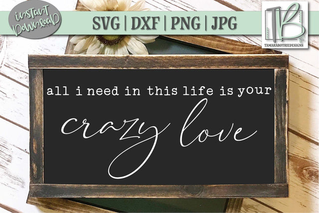 All I Need In This Life Is Your Crazy Love SVG File, Valentine's Sign SVG File SVG TB Designs 