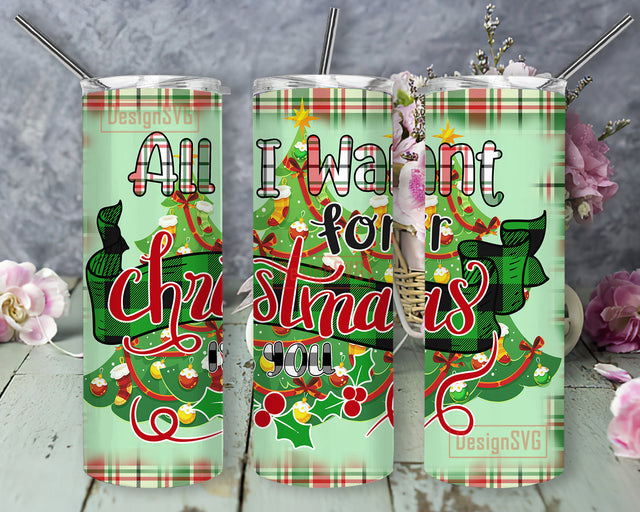 All I Want For Christmas Is You 20oz Tumbler Wrap, Christmas Tree Design Tumbler, Christmas Buffalo Plaid Tumbler Png, Christmas Sublimation Design for Straight, Instant Download Sublimation DesignSVG 