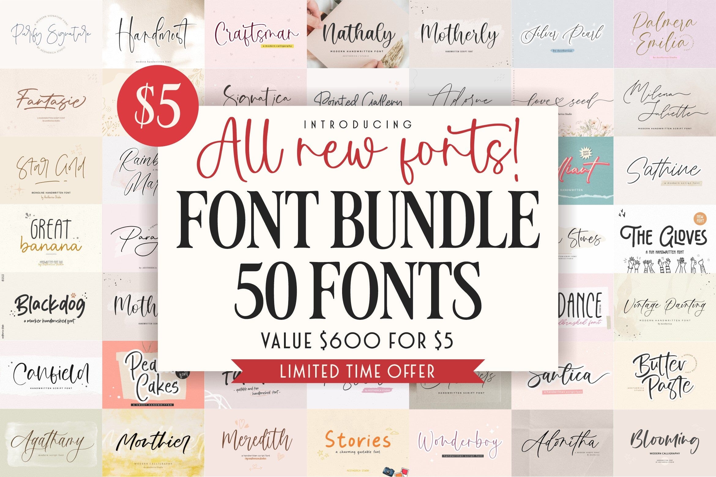 All New Fonts! 50 Font Bundle - So Fontsy