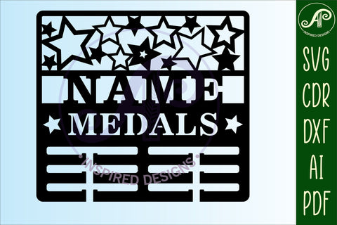 All stars medal holder Name svg laser cut template SVG APInspireddesigns 