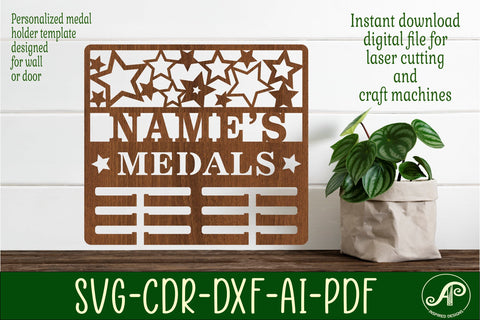 All stars medal holder Name svg laser cut template SVG APInspireddesigns 