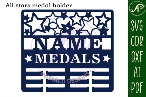 All stars medal holder Name svg laser cut template SVG APInspireddesigns 