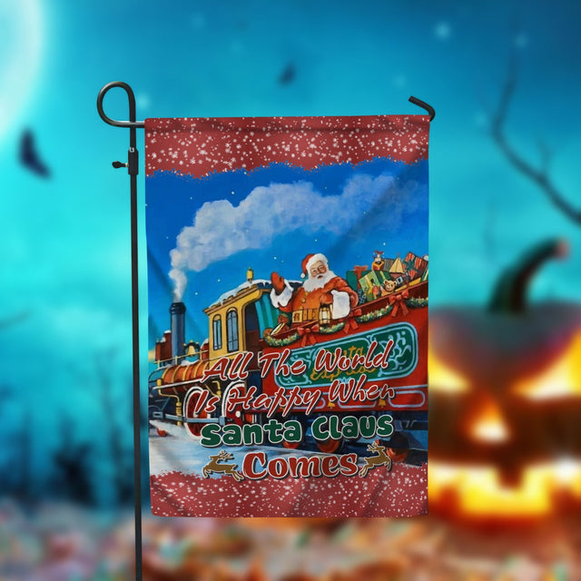 All The World Is Happy When Santa Claus Comes Garden Flag - 12x18 Garden Flag Sublimation Design Download PNG File Instant Download Sublimation CaldwellArt 
