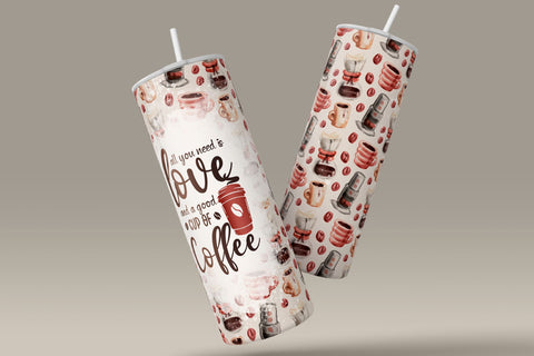 All You Need Is Love and A Good Cup Of Coffee Tumbler Wrap PNG, coffee design tumbler, Skinny 20 oz Seamless Sublimation Design, Digital Downloads Sublimation Syre Digital Creations 