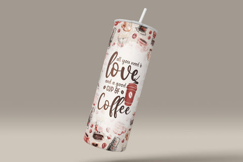 All You Need Is Love and A Good Cup Of Coffee Tumbler Wrap PNG, coffee design tumbler, Skinny 20 oz Seamless Sublimation Design, Digital Downloads Sublimation Syre Digital Creations 
