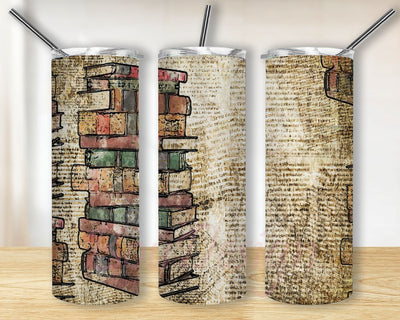 All you need is Love & Books Tumbler PNG, 20 oz Skinny Tumbler Reading a Book and Vintage Books Sublimation Design Digital Download PNG Sublimation BouDesign 