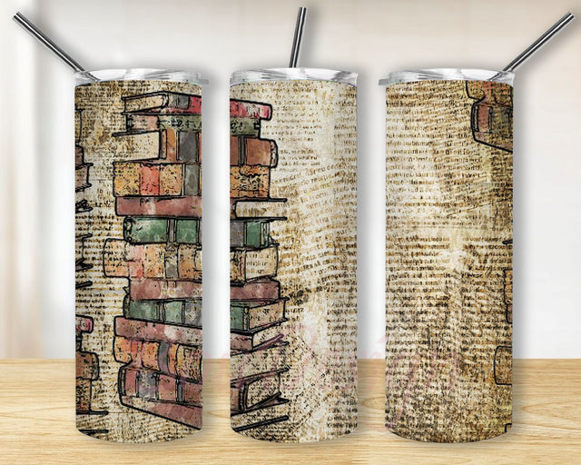 All you need is Love & Books Tumbler PNG, 20 oz Skinny Tumbler Reading a Book and Vintage Books Sublimation Design Digital Download PNG Sublimation BouDesign 