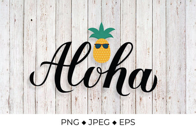 Aloha calligraphy brush lettering and cartoon pineapple Sublimation LaBelezoka 