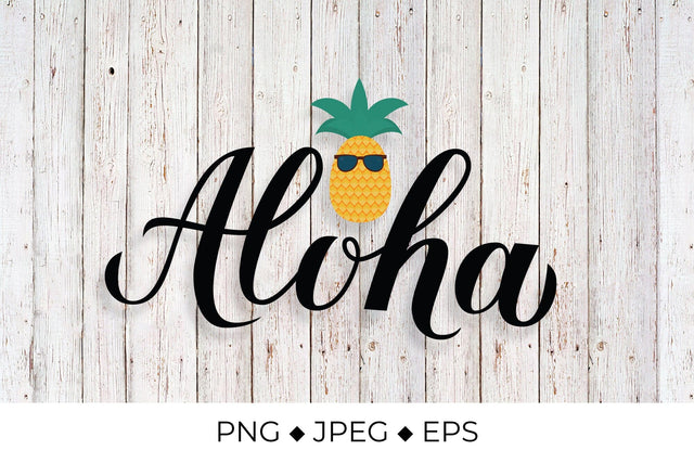 Aloha calligraphy brush lettering and cartoon pineapple Sublimation LaBelezoka 