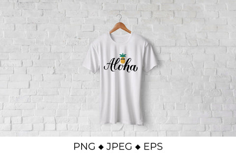 Aloha calligraphy brush lettering and cartoon pineapple Sublimation LaBelezoka 