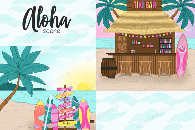 Aloha Clipart Bundle | Tiki Clipart SVG GlamArtZhanna 