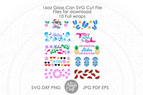 Aloha designs for 16oz glass can, SVG, PNG SVG Artisan Craft SVG 