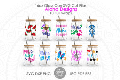 Aloha designs for 16oz glass can, SVG, PNG SVG Artisan Craft SVG 
