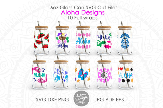 Aloha designs for 16oz glass can, SVG, PNG SVG Artisan Craft SVG 